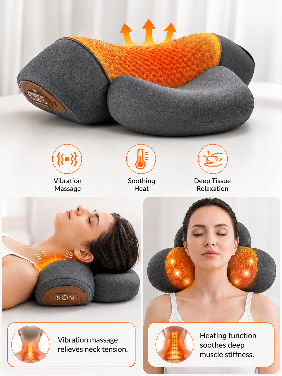 CalmNeck Pro in use - relieving neck and shoulder pain with therapeutic heat